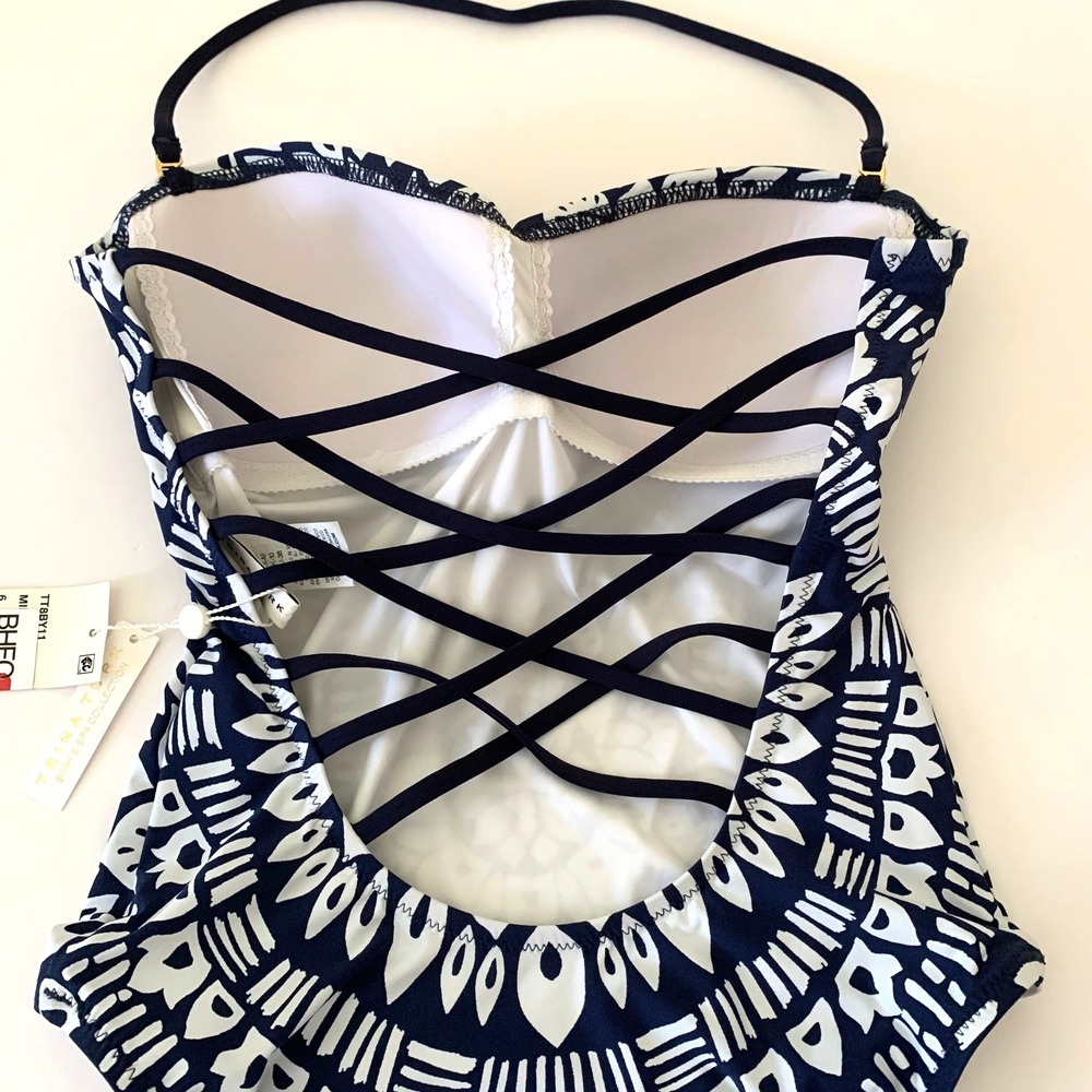 NWT Trina Turk Indochine Bandeau Tribal Floral Lace-up One Piece Swimsuit 6 4 Sm - Picture 9 of 16